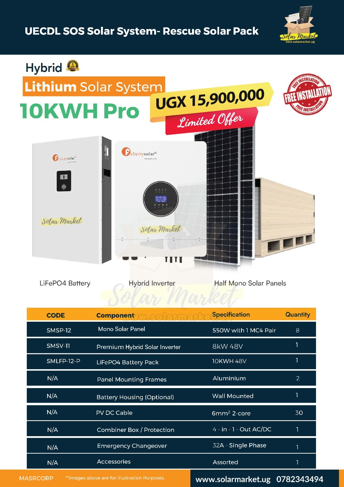 10KWH Complete Lithium Home Solar System Kit Maxx – 10KWH | 8kW Hybrid Inverter